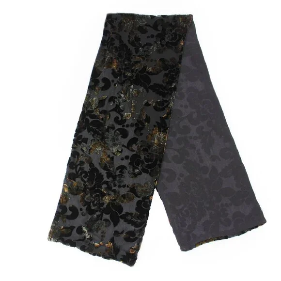 Silk Velvet Burnout Scarf Floral Black Jewel Tone Color Shift Goth Romantic 44" - Picture 2 of 9